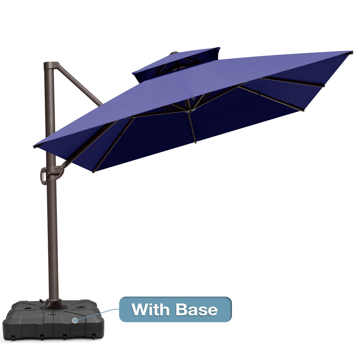 Crestlive Products 10x13ft Rectangular Cantilever Umbrella with Base, Windproof Double Top, 350lbs, 360-degree rotating