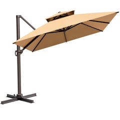 Crestlive Products 10x13ft Rectangular Cantilever Umbrella with Base, Windproof Double Top, 350lbs, 360-degree rotating