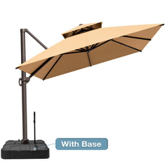 Crestlive Products 10x13ft Rectangular Cantilever Umbrella with Base, Windproof Double Top, 350lbs, 360-degree rotating