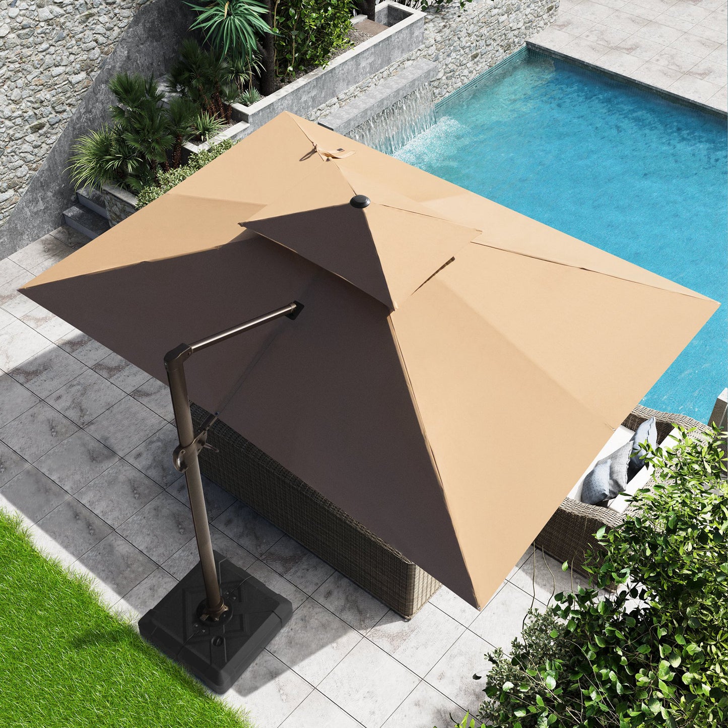 Crestlive Products 10x13ft Aluminum Double Top Crank Cantilever Patio Umbrella with Base