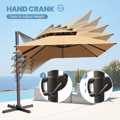 Crestlive Products 13x10ft Aluminum Double Top Crank Cantilever Patio Umbrella with Base Options