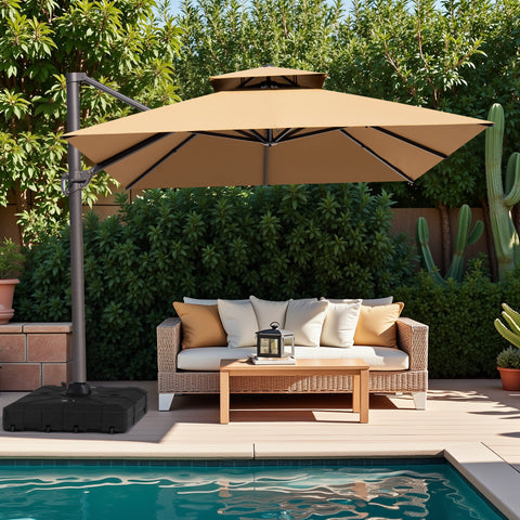 Crestlive Products 13x10ft Aluminum Double Top Crank Cantilever Patio Umbrella with Base Options