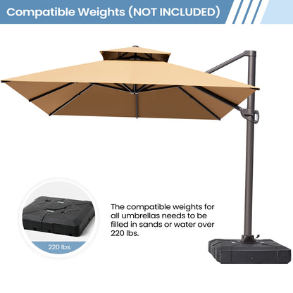 Crestlive Products 13x10ft Aluminum Double Top Crank Cantilever Patio Umbrella with Base Options