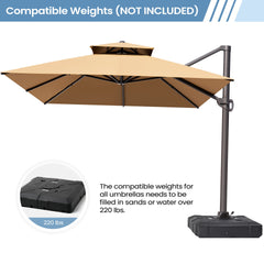13x10 ft Aluminum Cantilever Patio Umbrella with Double Top (Base Options)