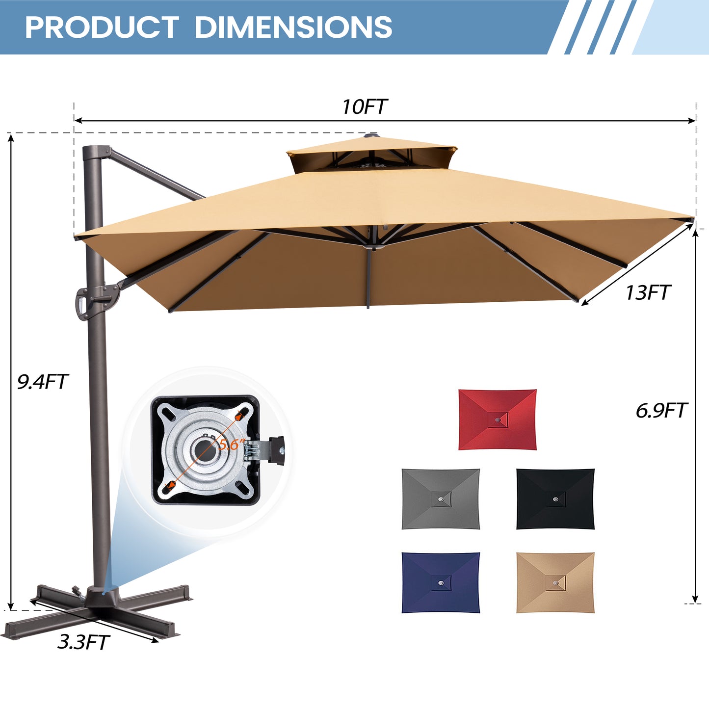 Crestlive Products 13x10ft Aluminum Double Top Crank Cantilever Patio Umbrella with Base Options