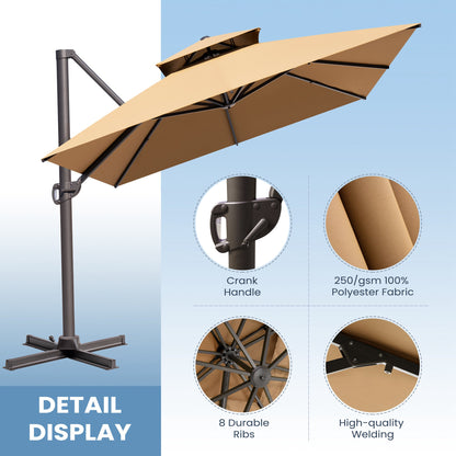 Crestlive Products 13x10ft Aluminum Double Top Crank Cantilever Patio Umbrella with Base Options