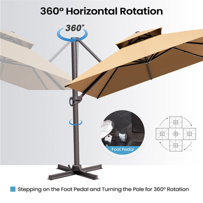 Crestlive Products 13x10ft Aluminum Double Top Crank Cantilever Patio Umbrella with Base Options