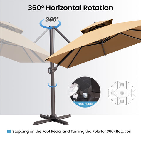 Crestlive Products 13x10ft Aluminum Double Top Crank Cantilever Patio Umbrella with Base Options