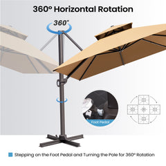 13x10 ft Aluminum Cantilever Patio Umbrella with Double Top (Base Options)