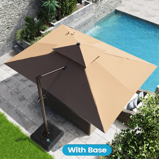 Crestlive Products 10x13ft Aluminum Double Top Crank Cantilever Patio Umbrella with Base