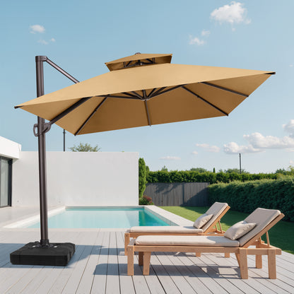 Crestlive Products 10x13ft Aluminum Double Top Crank Cantilever Patio Umbrella with Base