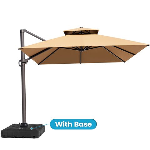 Crestlive Products 13x10ft Aluminum Double Top Crank Cantilever Patio Umbrella with Base Options