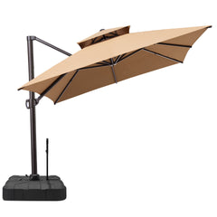 13x10 ft Aluminum Cantilever Patio Umbrella with Double Top (Base Options)