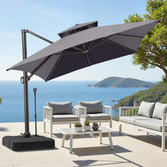 13x10 ft Aluminum Cantilever Patio Umbrella with Double Top (Base Options)