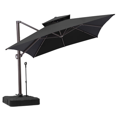 Crestlive Products 10x13ft Aluminum Double Top Crank Cantilever Patio Umbrella with Base