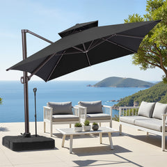 13x10 ft Aluminum Cantilever Patio Umbrella with Double Top (Base Options)