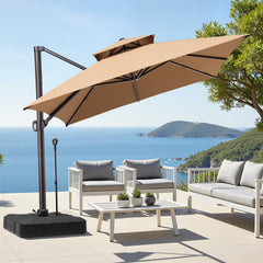 13x10 ft Aluminum Cantilever Patio Umbrella with Double Top (Base Options)