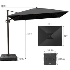 11x9 ft Aluminum Cantilever Patio Umbrella (Base Options)
