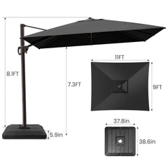 11x9 ft Aluminum Cantilever Patio Umbrella (Base Options)