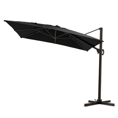 Outdoor 9x11 ft Aluminum Cantilever Umbrella Rectangle with Base 360° Rotation