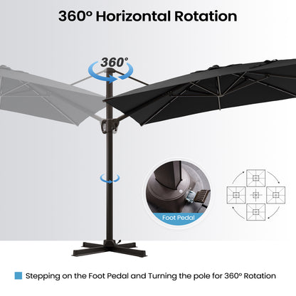 Outdoor 9x11 ft Aluminum Cantilever Umbrella Rectangle with Base 360° Rotation