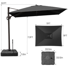 11x9 ft Aluminum Cantilever Patio Umbrella (Base Options)