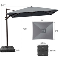 11x9 ft Aluminum Cantilever Patio Umbrella (Base Options)