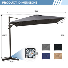11x9 ft Aluminum Cantilever Patio Umbrella (Base Options)