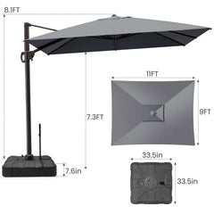 11x9 ft Aluminum Cantilever Patio Umbrella (Base Options)