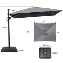11x9 ft Aluminum Cantilever Patio Umbrella (Base Options)