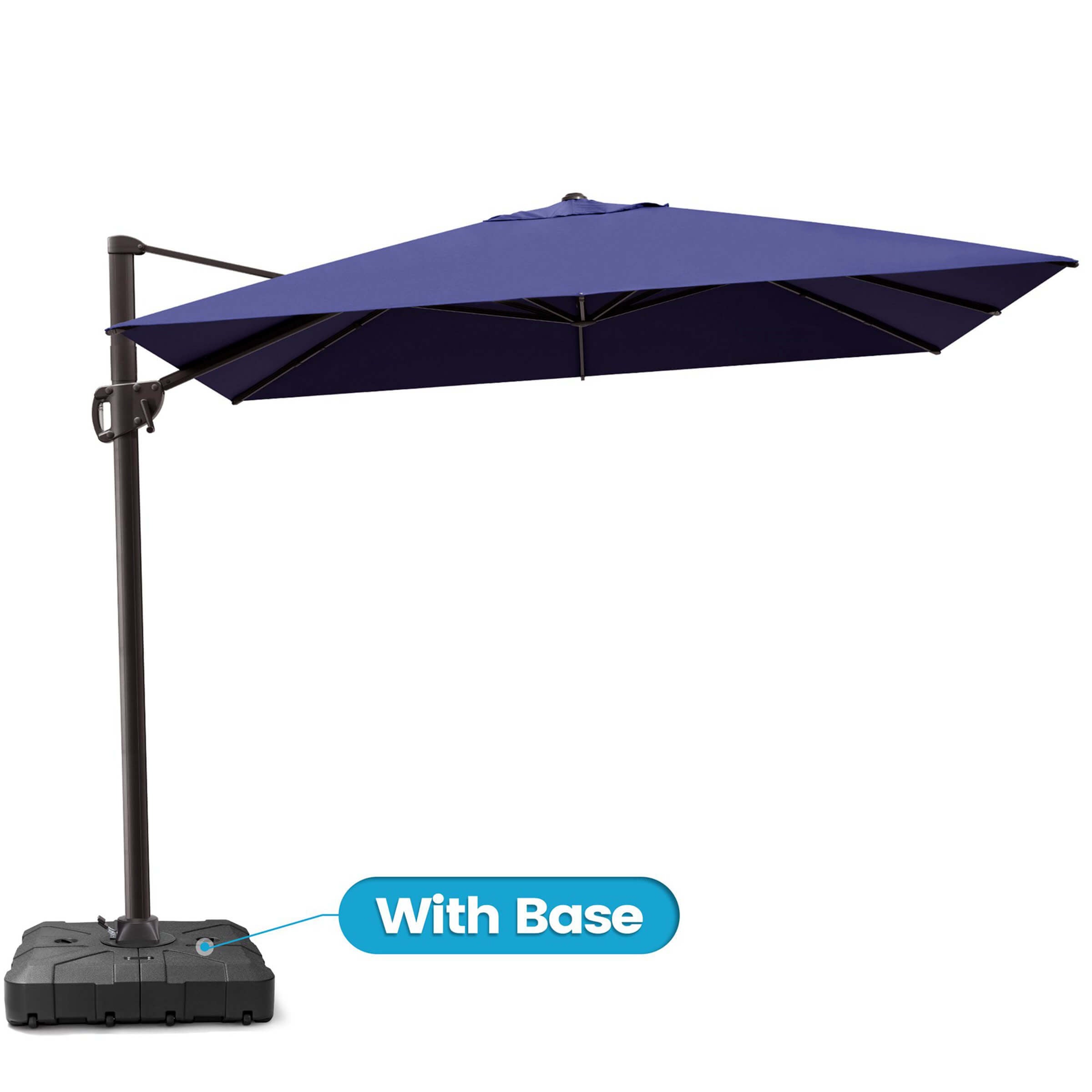 Wheeled Patio Cantilever Umbrella, 360-Degree Rotation, Powder Coated Metal Pole, 9' x 10.5' Rectangular, Navy Blue