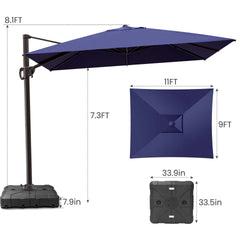 11x9 ft Aluminum Cantilever Patio Umbrella (Base Options)