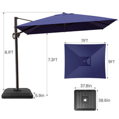11x9 ft Aluminum Cantilever Patio Umbrella (Base Options)
