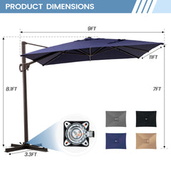 11x9 ft Aluminum Cantilever Patio Umbrella (Base Options)