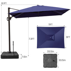 11x9 ft Aluminum Cantilever Patio Umbrella (Base Options)