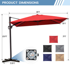 11x9 ft Aluminum Cantilever Patio Umbrella (Base Options)