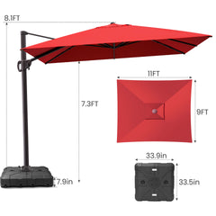 11x9 ft Aluminum Cantilever Patio Umbrella (Base Options)