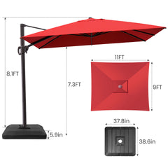 11x9 ft Aluminum Cantilever Patio Umbrella (Base Options)