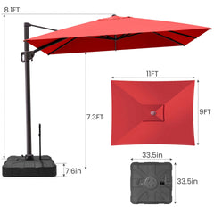 11x9 ft Aluminum Cantilever Patio Umbrella (Base Options)