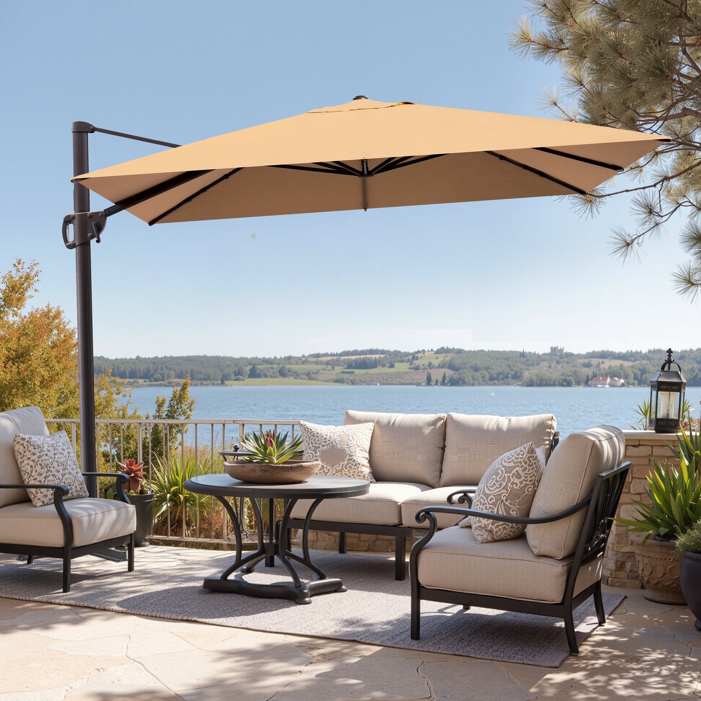 Crestlive Products 11x9ft Aluminum Crank Cantilever Patio Umbrella with Base Options