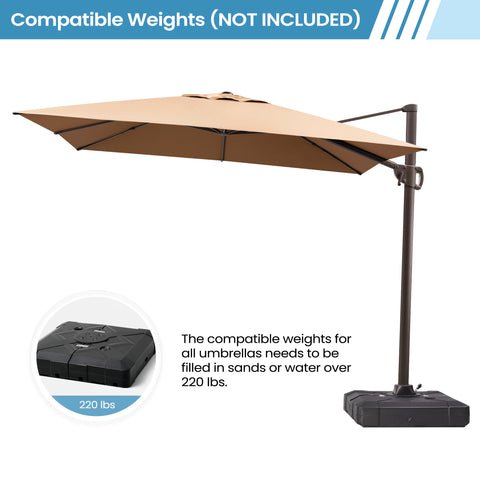 Crestlive Products 11x9ft Aluminum Crank Cantilever Patio Umbrella with Base Options