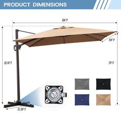 11x9 ft Aluminum Cantilever Patio Umbrella (Base Options)