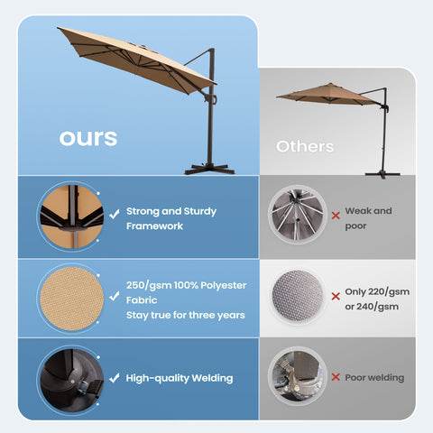 Crestlive Products 11x9ft Aluminum Crank Cantilever Patio Umbrella with Base Options