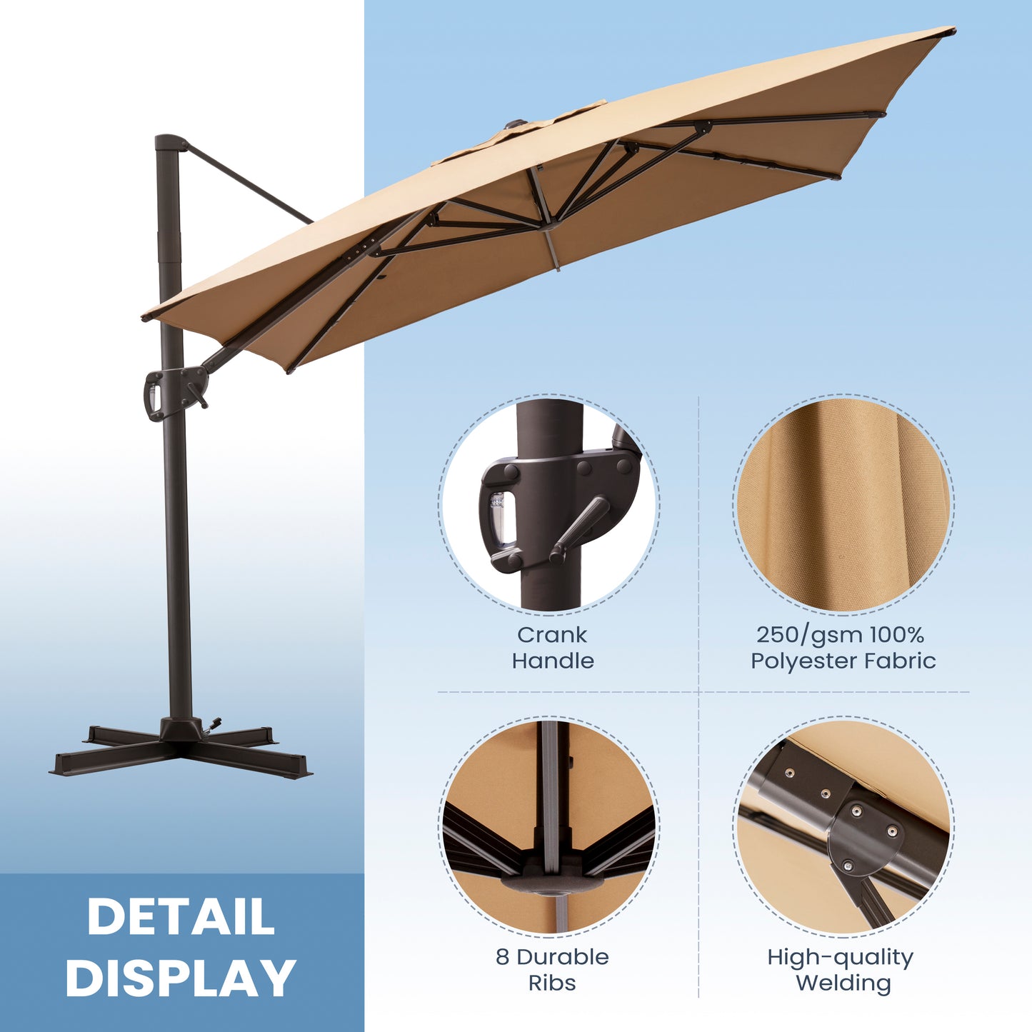 Crestlive Products 11x9ft Aluminum Crank Cantilever Patio Umbrella with Base Options
