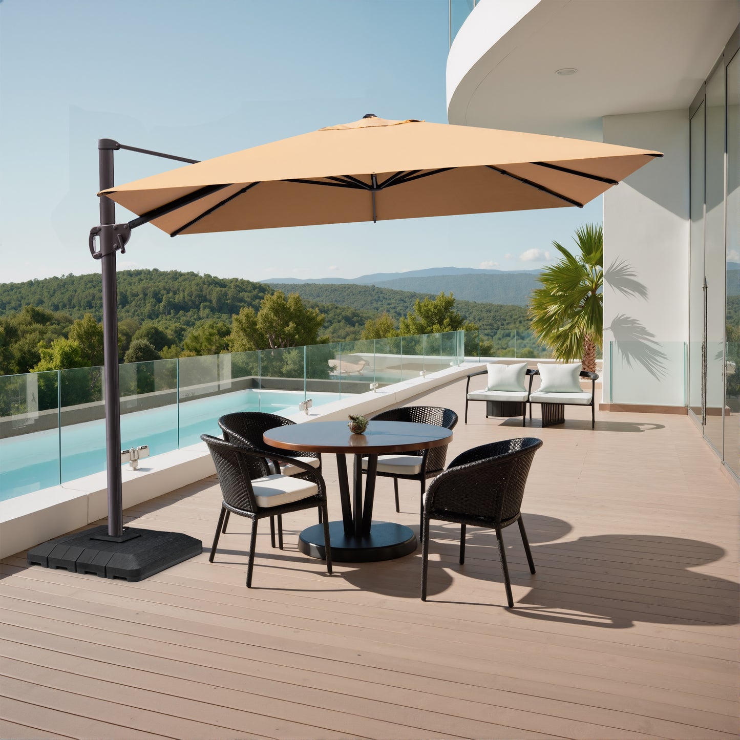 Crestlive Products 9x11ft Aluminum Crank Cantilever Patio Umbrella with Base