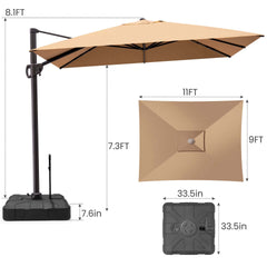11x9 ft Aluminum Cantilever Patio Umbrella (Base Options)