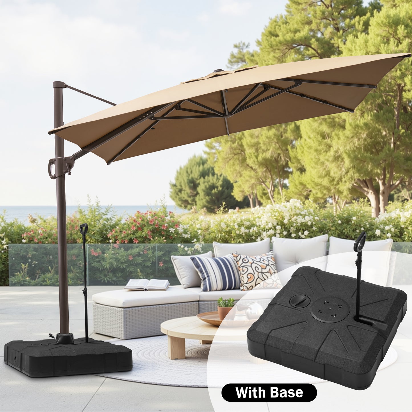 Crestlive Products 9x11ft Aluminum Crank Cantilever Patio Umbrella with Base