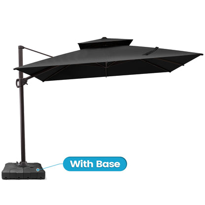 Crestlive Products 10x10ft Aluminum Double Top Crank Cantilever Patio Umbrella with Base
