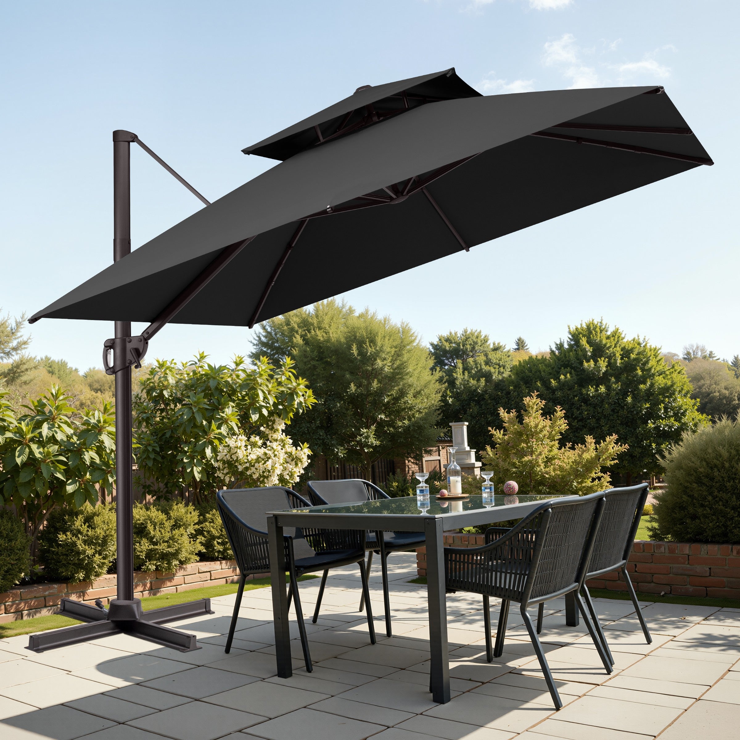 Outdoor Shade 10 x 10ft Double Top Square Patio Cantilever Umbrella with Weights Base Outdoor Shade 10 x 10ft Double Top Square Patio Cantilever Umbrella with Weights Base