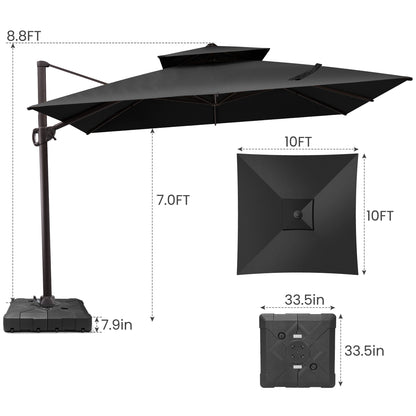 Crestlive Products 10 x 10 ft Aluminum Crank Cantilever Patio Umbrella with Base